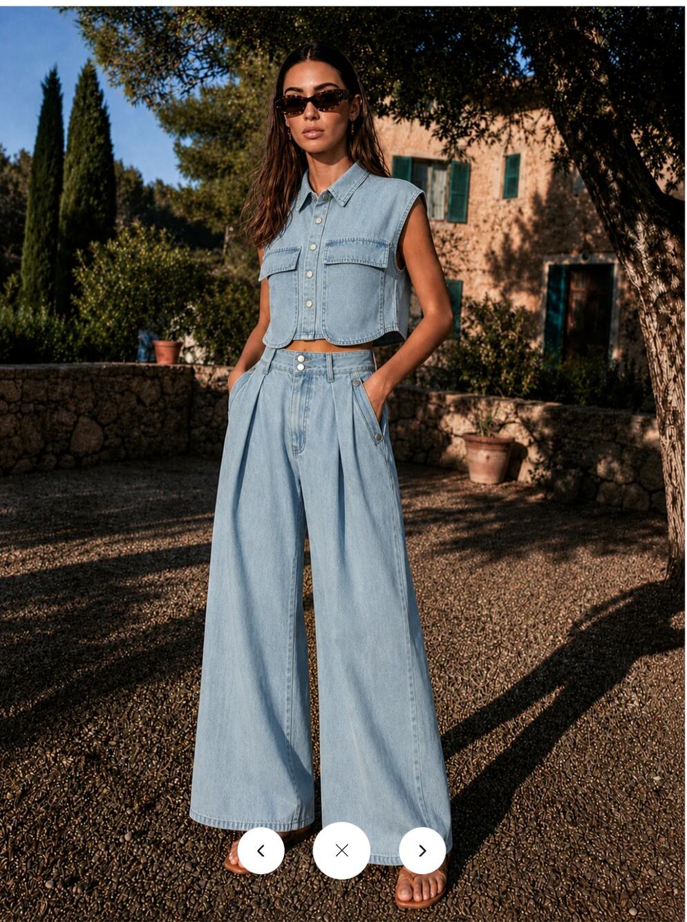 NWT Commense Sleeveless Crop Denim Top & Pleated Pants Set Sz S